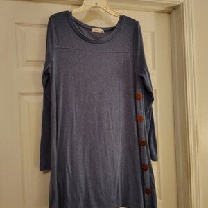 Chic Asymmetrical Blue Dress with Button Detail